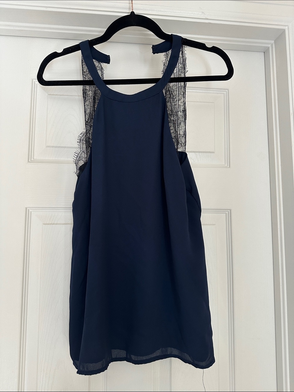 The Impeccable Pig Navy Lace-Trim Halter Cami Top